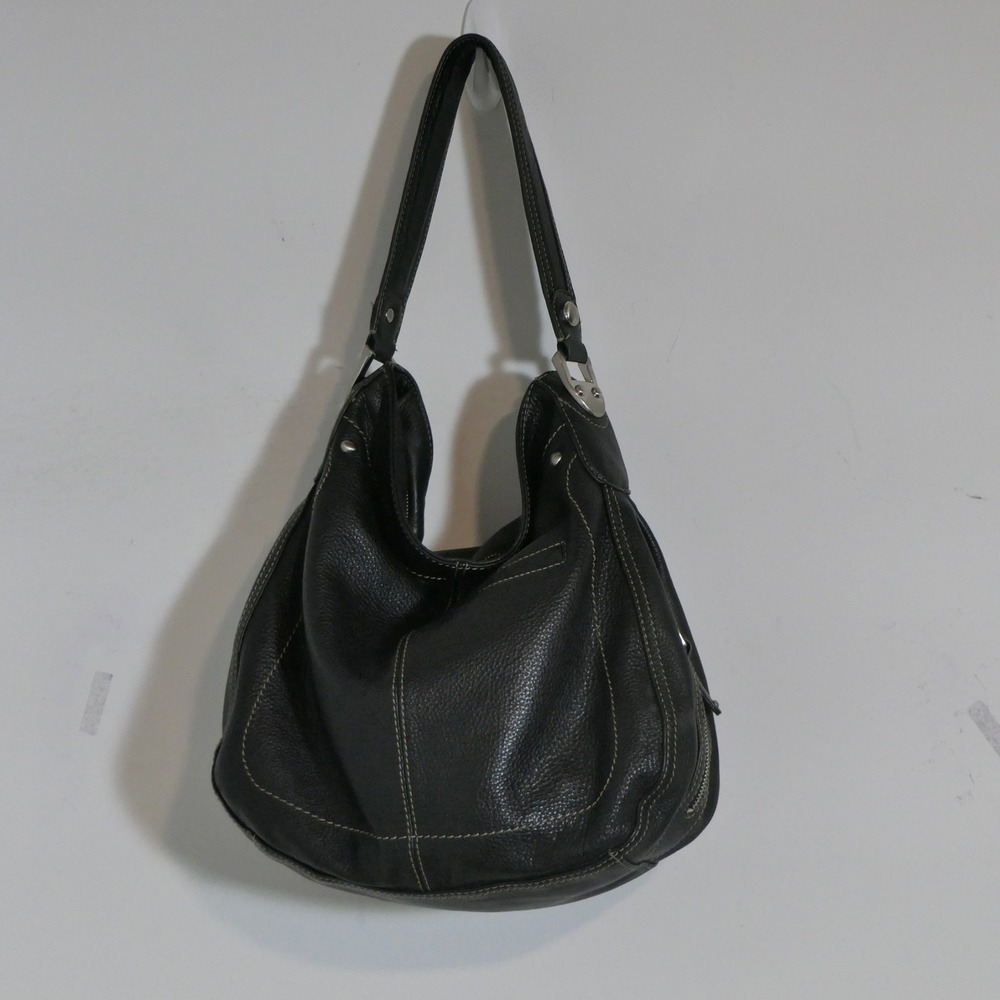 B. Makowsky Women Hobo Bag L Black Leather Boho Tassel Minimalist Alt Goth Glam
